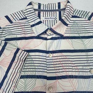 Tommy Bahama Hawaiian Shirt Mens XXL 2XL Silk Short Sleeve Tropical Leaf Cream